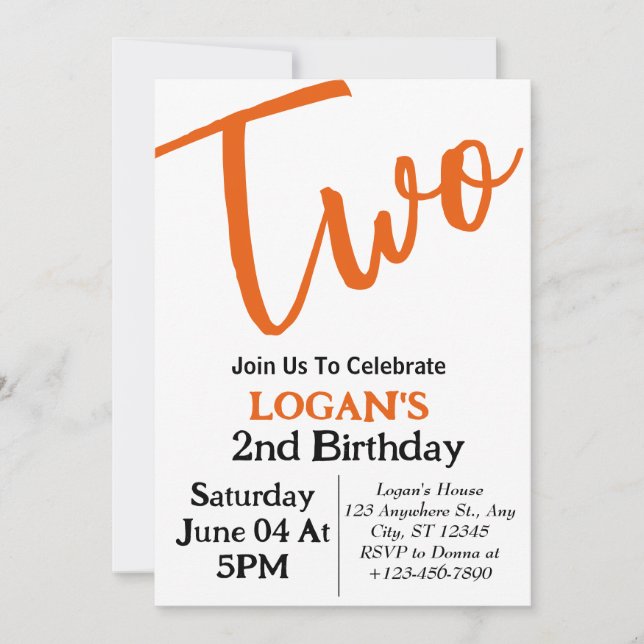 Invitación Foto de segundo cumpleaños de un niño mínimo moder (Anverso)