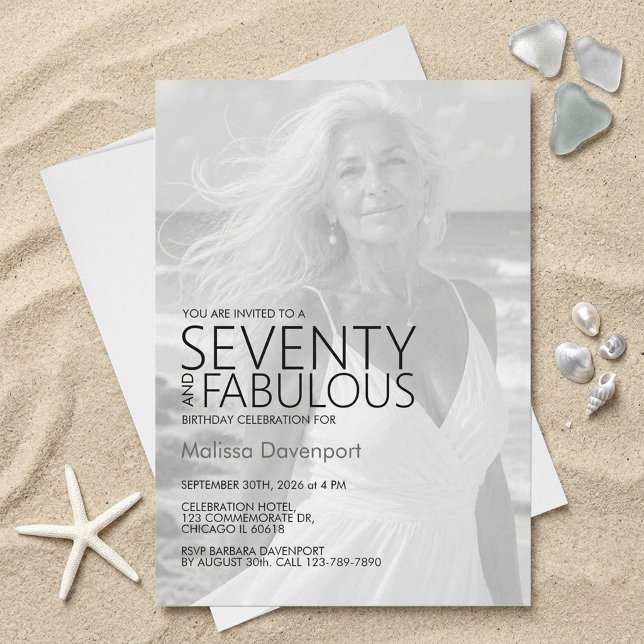 Invitación Foto de setenta y fabuloso cumpleaños 70 (Seventy and Fabulous Photo 70th Birthday Invitation)