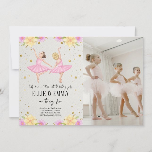 Invitación Foto de Sister o Twin Ballerina (Anverso)