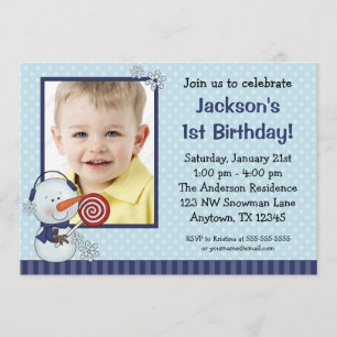 Invitación Foto de Snowman Blue Winter Cumpleaños
