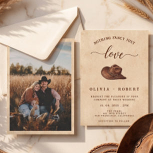 Invitación Foto de sombrero vaquero occidental rústico boda