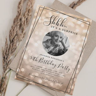 Invitación Foto de SORPRESA 50 cumpleaños Bokeh Rosa Dorado