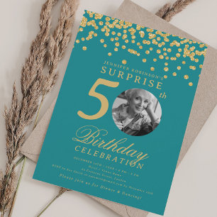 Invitación Foto de sorpresa 50 Cumpleaños Turquesa Confeti Do