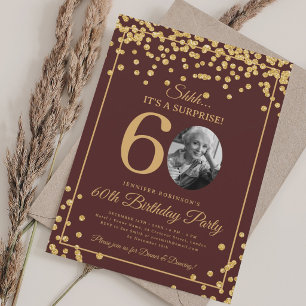Invitación Foto de SORPRESA 60 Cumpleaños Confeti Dorado Burg