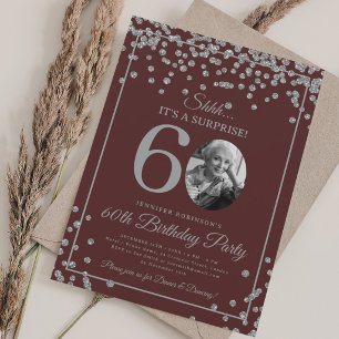 Invitación Foto de SORPRESA 60 Cumpleaños Confeti Plateado Ma