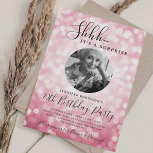 Invitación Foto de SORPRESA 70 cumpleaños Bokeh Rosa Fucsia