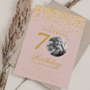 Invitación Foto de sorpresa 70 Cumpleaños Dorado Confeti Rubo