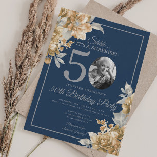 Invitación Foto de SORPRESA Cumpleaños 50 Aniversario Floral 