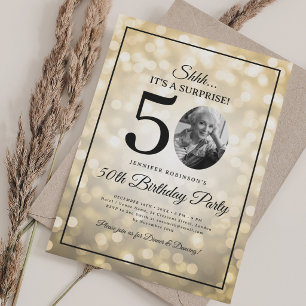 Invitación Foto de SORPRESA Cumpleaños 50 Aniversario Luces D
