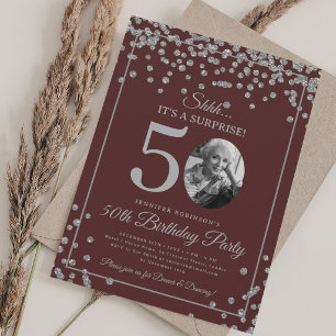 Invitación Foto de Sorpresa Cumpleaños 50 Aniversario Plata B