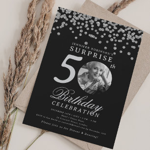 Invitación Foto de SORPRESA Cumpleaños 50 Aniversario Plata C