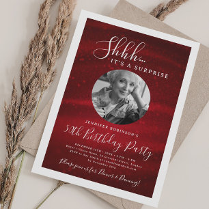 Invitación Foto de SORPRESA Cumpleaños 50 años Fiesta Rojo Gl