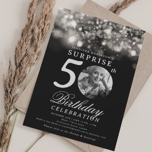 Invitación Foto de SORPRESA Cumpleaños 50 años Plata Medianoc