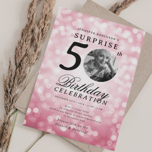 Invitación Foto de sorpresa Cumpleaños 50 Blush Bokeh