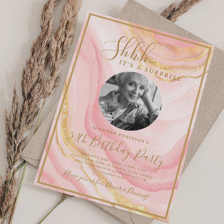 Invitación Foto de SORPRESA Cumpleaños 50 Blush Pink Marble