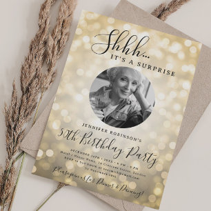Invitación Foto de sorpresa Cumpleaños 50 dorado destello Bok