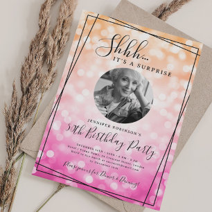 Invitación Foto de SORPRESA Cumpleaños 50 Ombre Rosa Bokeh
