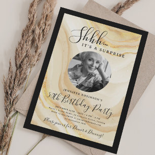 Invitación Foto de SORPRESA Cumpleaños 50 Party Gold Marble
