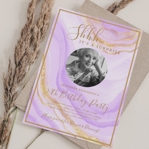Invitación Foto de SORPRESA Cumpleaños 50 Party Mármol Púrpur