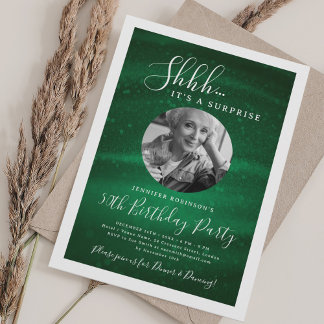 Invitación Foto de SORPRESA Cumpleaños 50 Party Verde Glam
