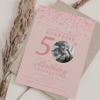 Invitación Foto de sorpresa Cumpleaños 50 Rosa Dorado Rosado
