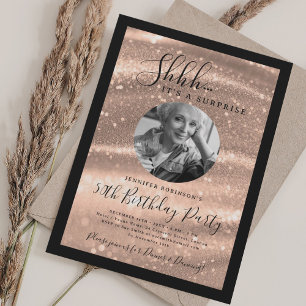 Invitación Foto de SORPRESA Cumpleaños 50 Rosado Glam 
