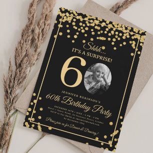 Invitación Foto de sorpresa Cumpleaños 60 Dorado Glitter Conf