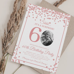 Invitación Foto de SORPRESA Cumpleaños 60 Rosado Dorado Brill