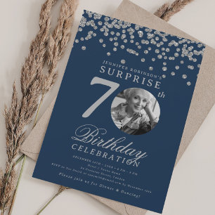 Invitación Foto de SORPRESA Cumpleaños 70 años Azul Marino Pl