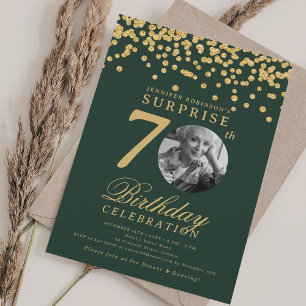 Invitación Foto de SORPRESA Cumpleaños 70 años Confeti Dorado