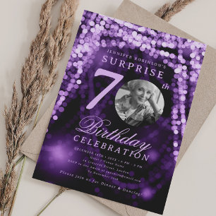Invitación Foto de SORPRESA Cumpleaños 70 años Luces Glam Pur