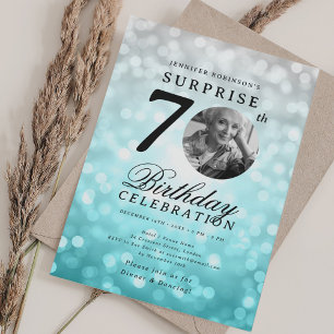 Invitación Foto de Sorpresa Cumpleaños 70 Años Teal Plata Bok