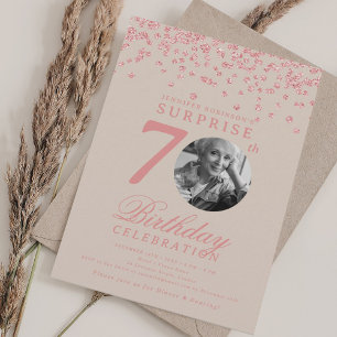 Invitación Foto de SORPRESA Cumpleaños 70 Champagne Rosa Dora