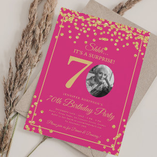 Invitación Foto de sorpresa Cumpleaños 70 dorado brillo rosa