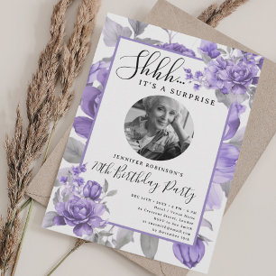 Invitación Foto de SORPRESA Cumpleaños 70 Floración Púrpura