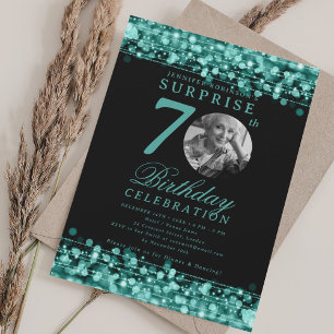 Invitación Foto de sorpresa Cumpleaños 70 Luces turquesas