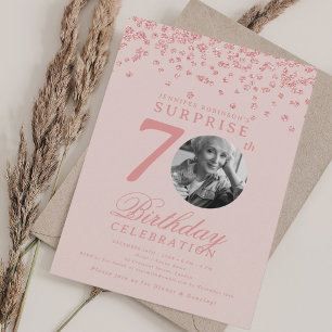Invitación Foto de SORPRESA Cumpleaños 70 Rosa Dorado