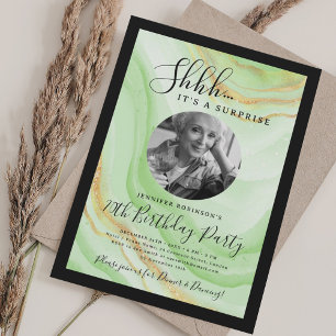 Invitación Foto de SORPRESA Cumpleaños 70 Verde Mármol