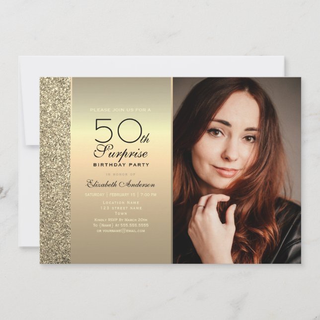 Invitación Foto de sorpresa de oro 50 cumpleaños (Anverso)