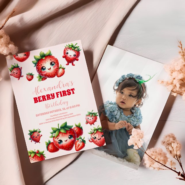 Invitación Foto de Strawberry Berry Primer cumpleaños (Subido por el creador)