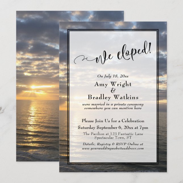 Invitación Foto de Sunrise Beach Nos Casamos por lo Bajo Cele (Anverso / Reverso)