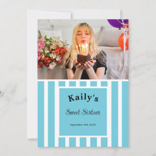 Invitación Foto de Sweet Sixteen con franja azul