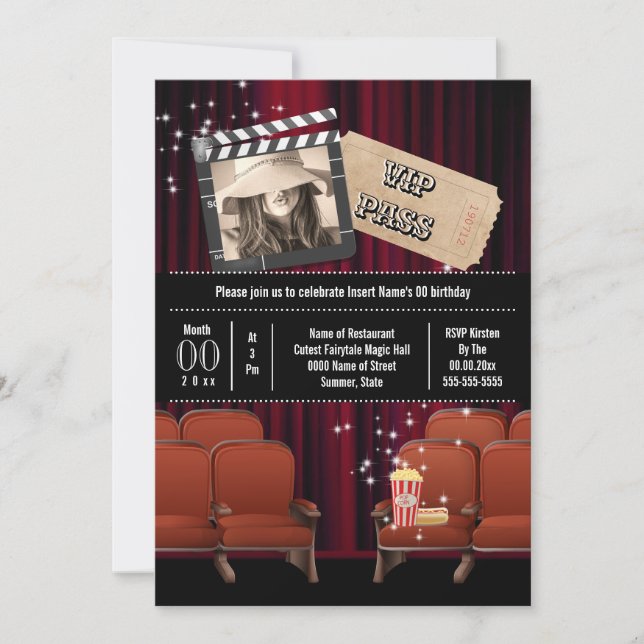 Invitación Foto de tema de película dentro del fiesta de palo (Anverso)