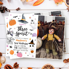 Invitación Foto de tercer cumpleaños de Three Spirit Hallowee