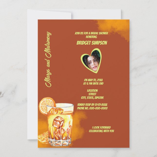 Invitación foto de terracota marchas de ducha de novia y matr (Anverso)