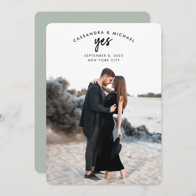 Invitación Foto de texto arcaico Boda verde sabia salva la fe (Anverso / Reverso)