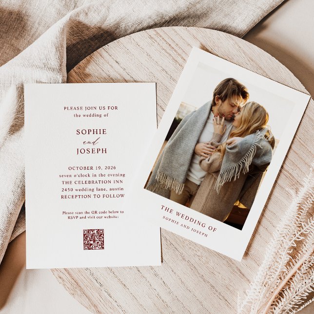 Invitación Foto de texto rojo blanco y oscuro | Boda de códig (Subido por el creador)
