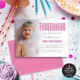 Invitación Foto de Threenager Overlay 3er cumpleaños Fiesta P