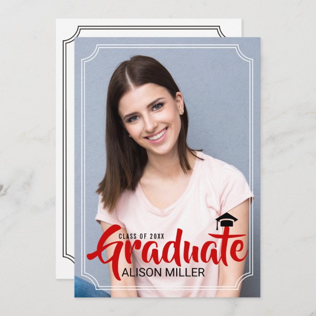 Invitación Foto de tipografía roja de grado 2025 (Anverso / Reverso)