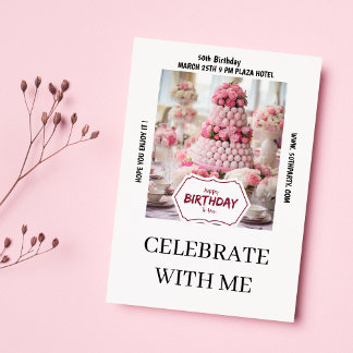 Invitación Foto de torta rosa de Borgoña 50 cumpleaños